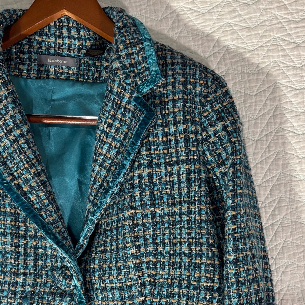 Liz Claiborne Women's Textured Blazer - Blue and Black - Picture 9 of 10